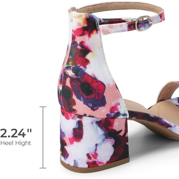 Dream Pairs Women Floral Opened Toe Chunky Block Heel Ankle Strap Sandals Shoes - Picture 4 of 8